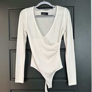 Abercrombie White Crossover Bodysuit Soft A&F Cozy